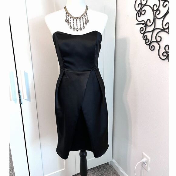 Jim Hjelm Occasions Black Strapless Satin Vintage Size 12 Dress - Picture 1 of 13